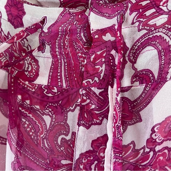 MIKOH Swimwear Pants Cover-up Silk Chiffon Pink Floral Paisley Drawstring Sz Med - Picture 3 of 12